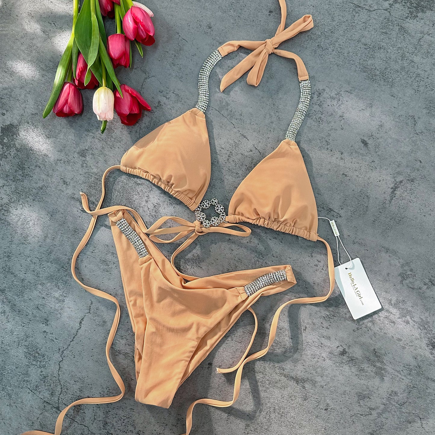 Bikini Lujo Albaricoque con Brillantes