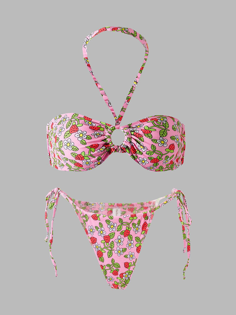 Bikini Rosa con Fresas – Doble Tela
