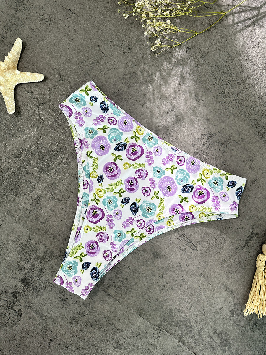 Bikini Floral Púrpura y Verde Alto