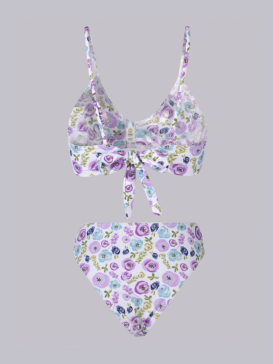 Bikini Floral Púrpura y Verde Alto