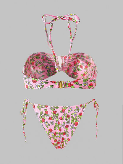 Bikini Rosa con Fresas – Doble Tela