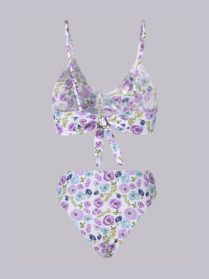Bikini Floral Púrpura y Verde Alto
